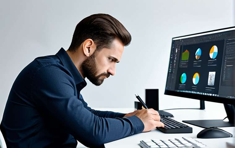 A focused male product designer in his late 20s or early 30s, dressed in smart, modest professional attire, fully clothed, appropriate attire. He is seated at a modern, ergonomic desk in a minimalist design studio, surrounded by sleek monitors displaying intricate 3D models and CAD software interfaces. The background includes neatly organized design tools and shelves with prototype models. He has a natural, engaged pose, one hand resting near a mouse or stylus, with a look of thoughtful problem-solving on his face. Perfect anatomy, correct proportions, well-formed hands, proper finger count, natural body proportions. The mood reflects intense concentration, determination, and calm resilience. Professional photography, high-resolution, ultra-detailed, photorealistic, cinematic light, safe for work, appropriate content, professional dress, high quality.